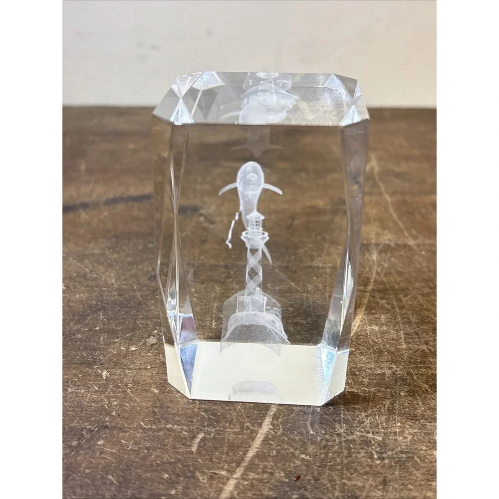 Crystal Cube Lighthouse Dolphin Beach Three Dimensional. Excellent Condition.